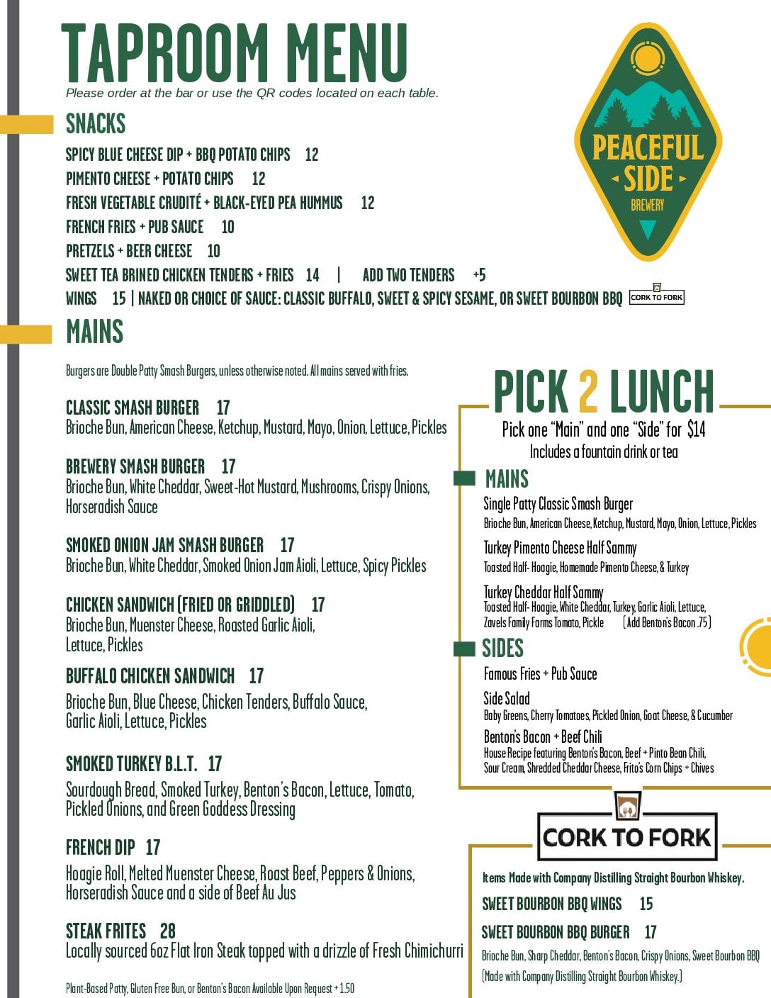 TSB Taproom Menu